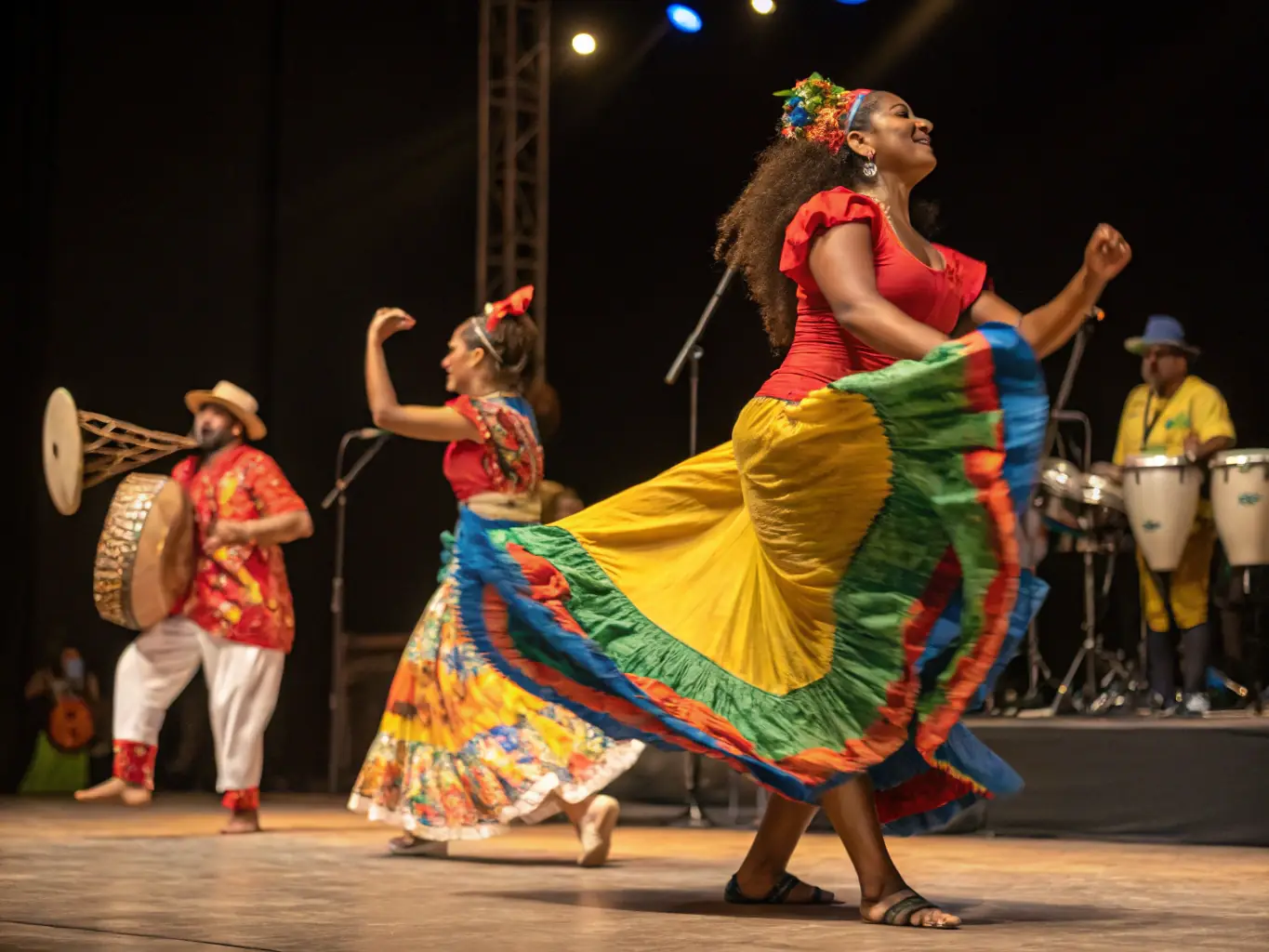 A vibrant scene from a Capoeira cultural event, featuring traditional clothing, music, and dance, celebrating Afro-Brazilian heritage.