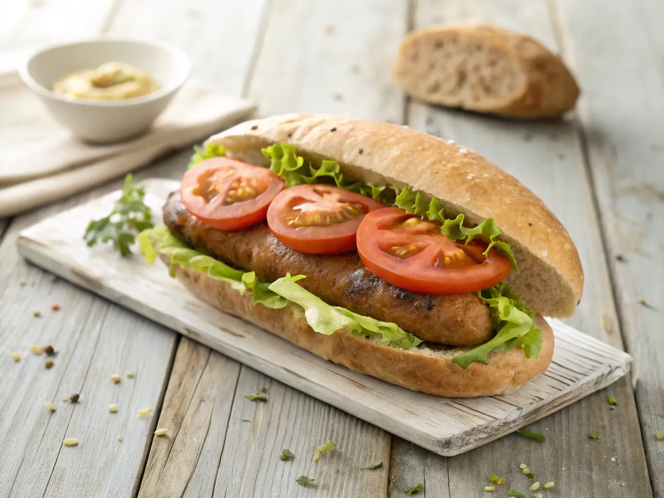 A vegan hoagie sandwich with various vegetables and plant-based protein.