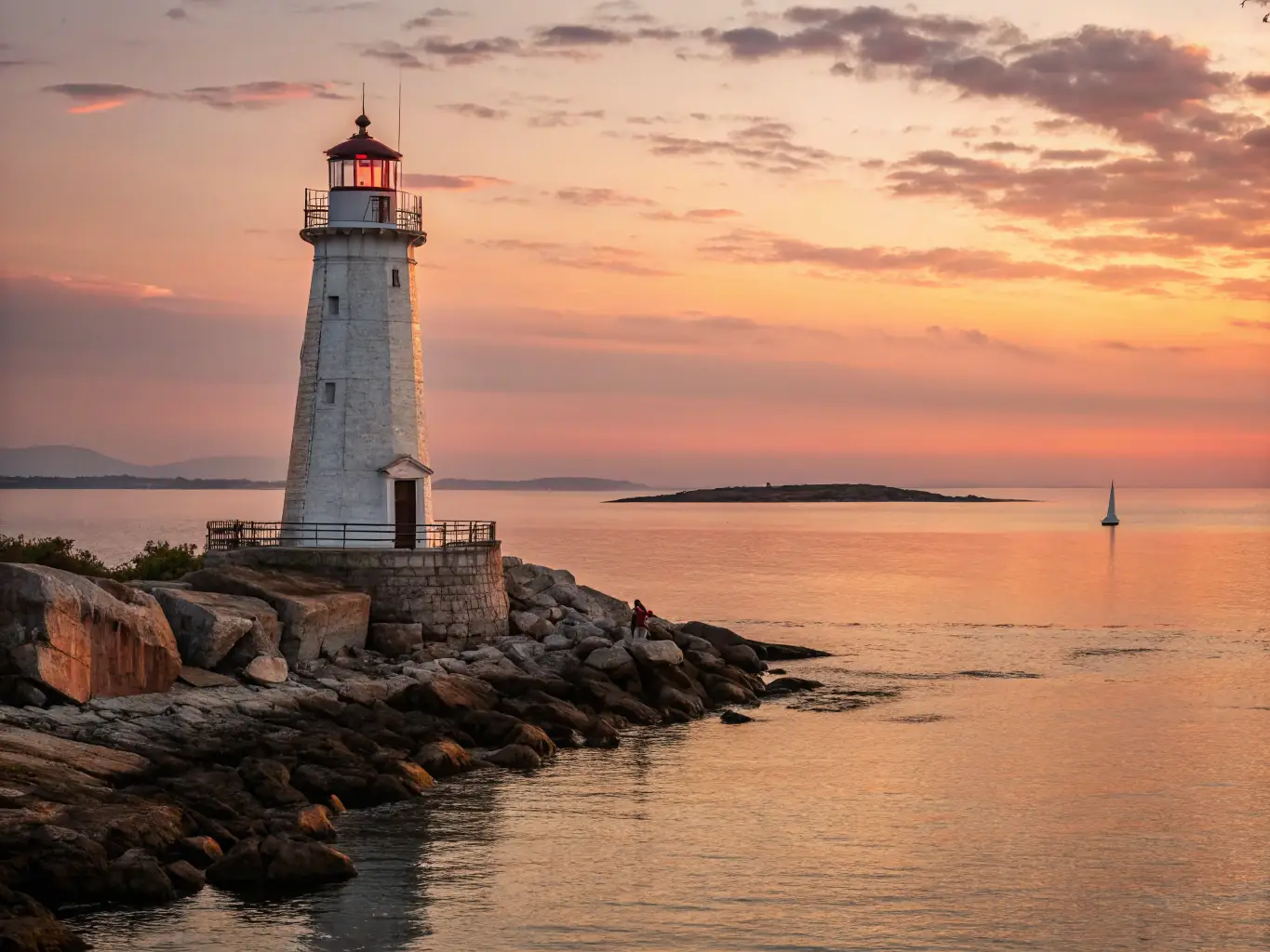 A lighthouse shining brightly, guiding ships through a dark night.