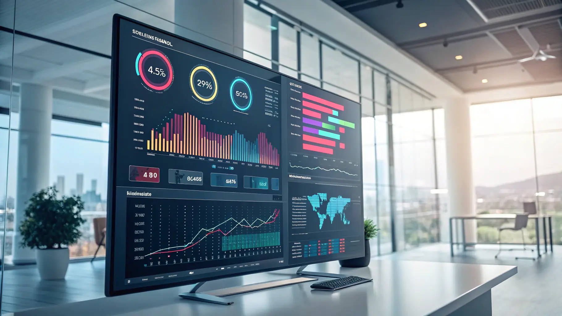 A futuristic image depicting AI optimizing Google Ads campaigns, with charts and graphs showing improved performance.