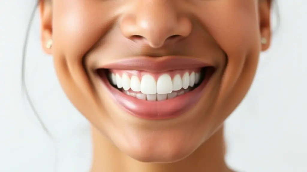 A person with a perfect, bright smile, showcasing healthy and aligned teeth.