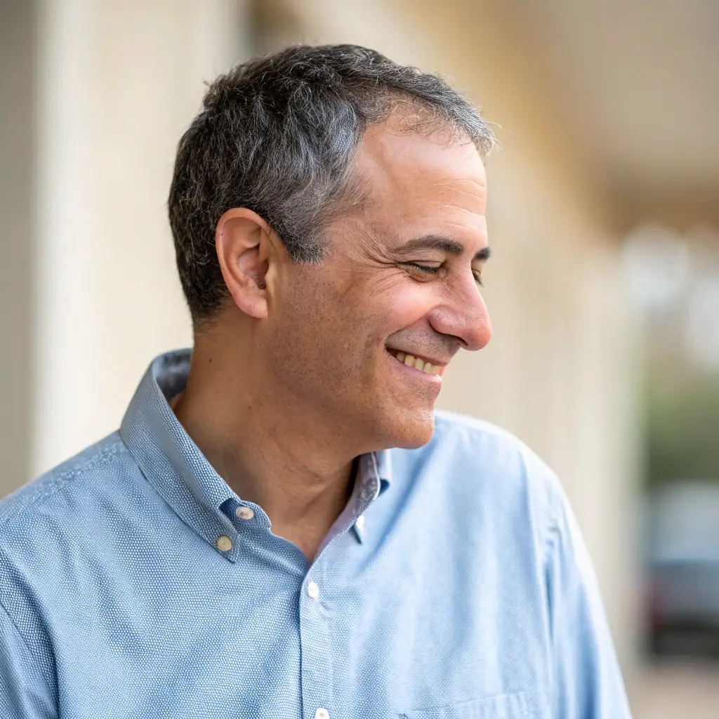 Paulo is a man with short gray hair and a kind expression, wearing a headset and a casual shirt.