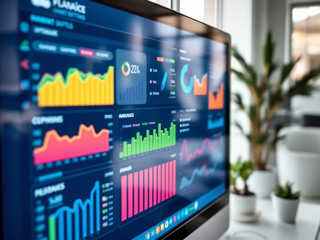 An image showcasing a digital marketing dashboard with analytics and campaign data.