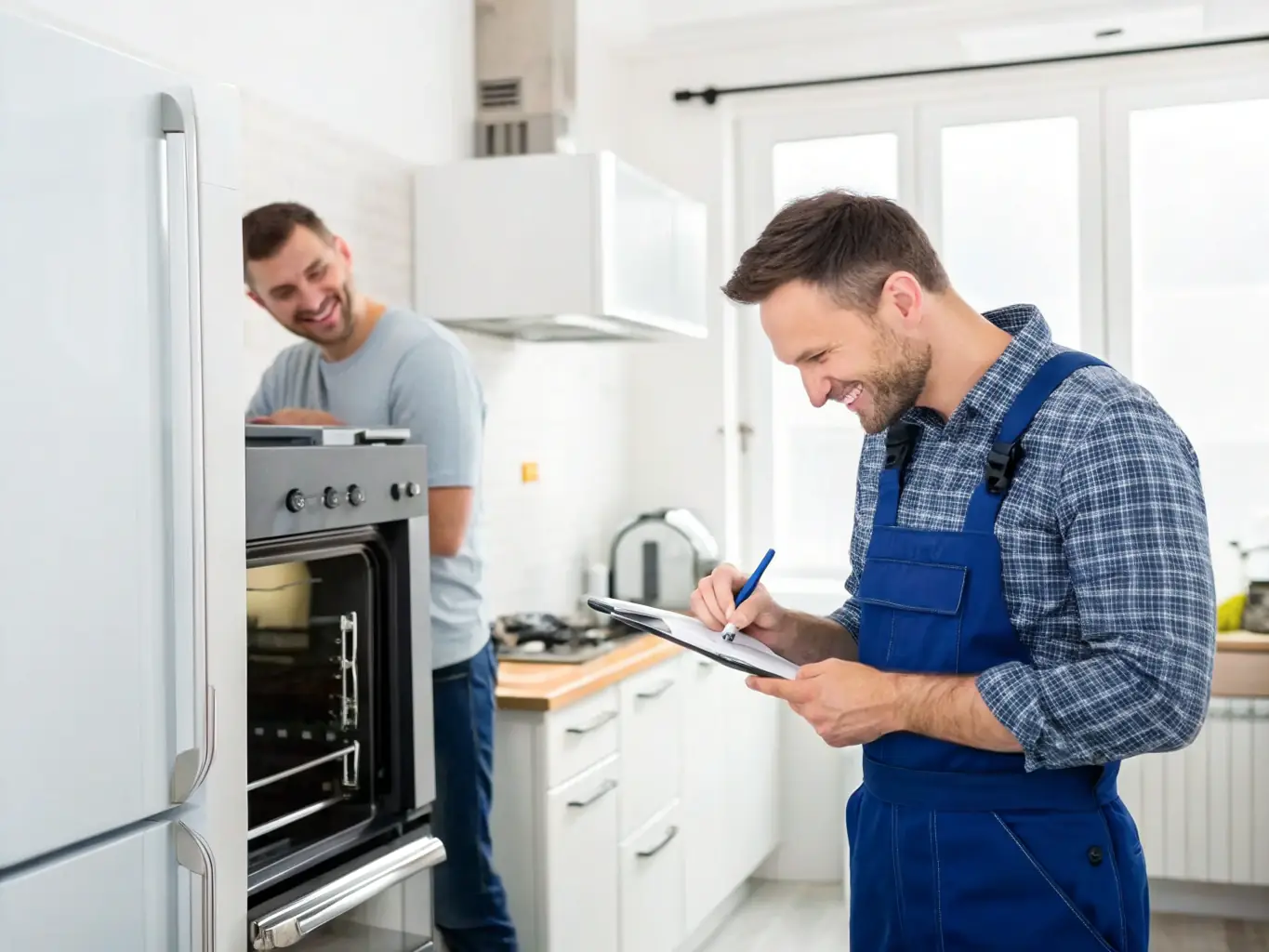 A happy customer receiving appliance repair service, showcasing the positive impact of our reliable service.