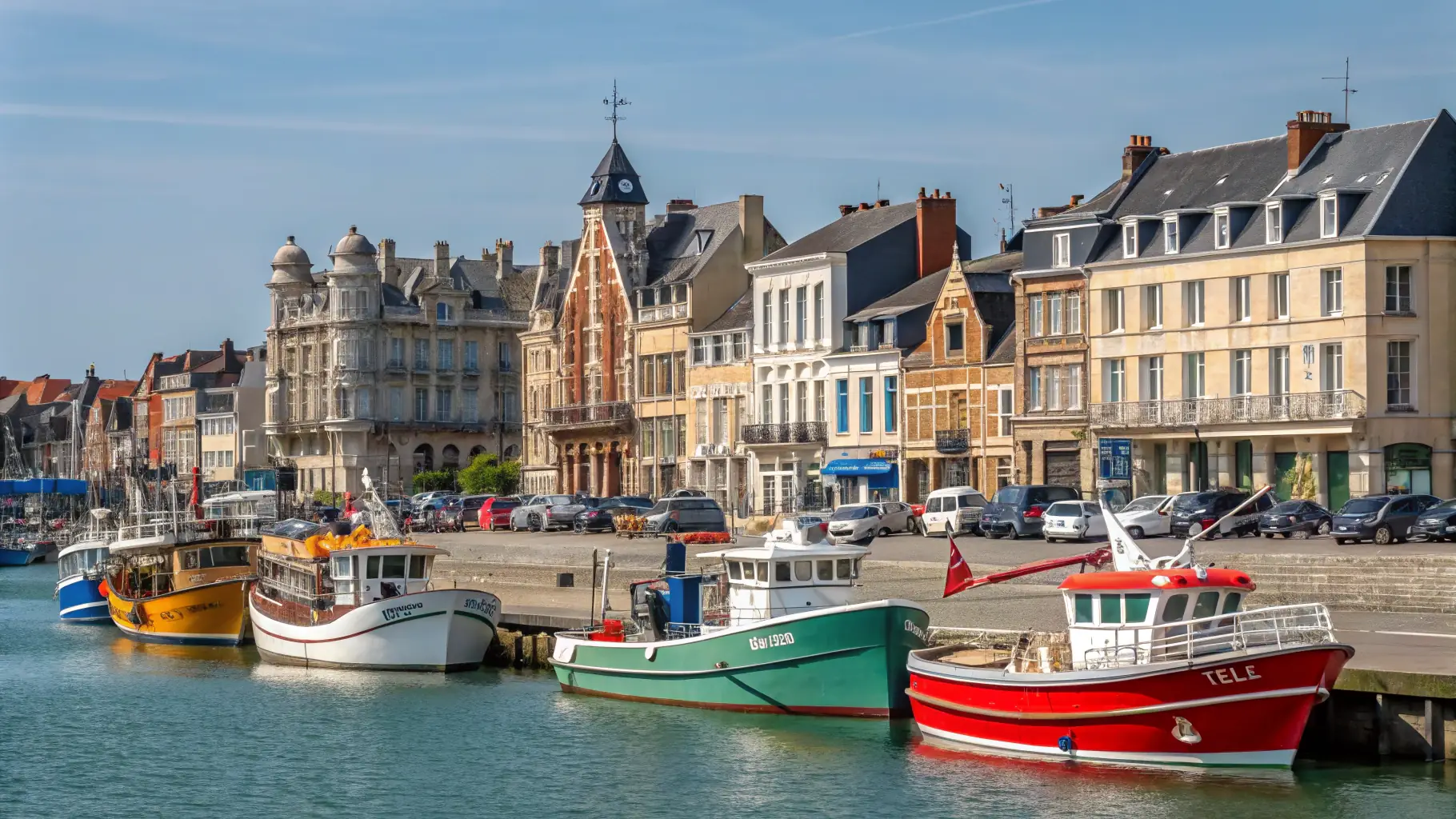 A vibrant cityscape of a Northern European capital, showcasing colorful buildings and a bustling harbor.