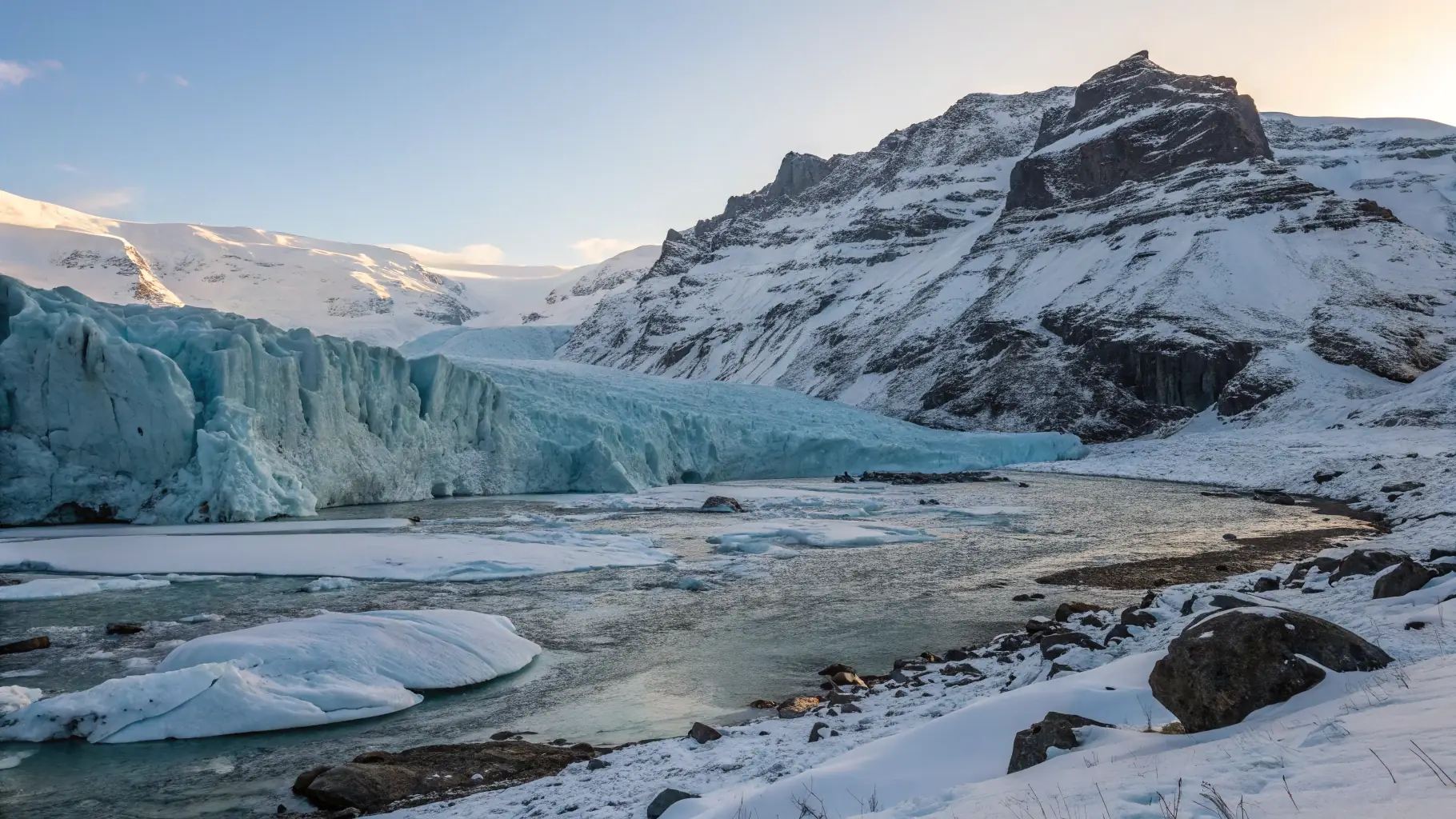A majestic glacier in Alaska, with a whale breaching in the foreground and snow-capped mountains in the background.