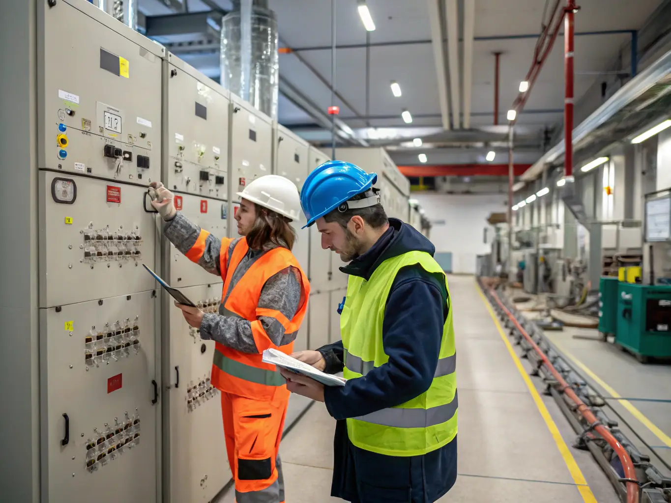 An industrial automation team ready to assist with parts and fabrication, featuring a professional workspace with contact and quote options