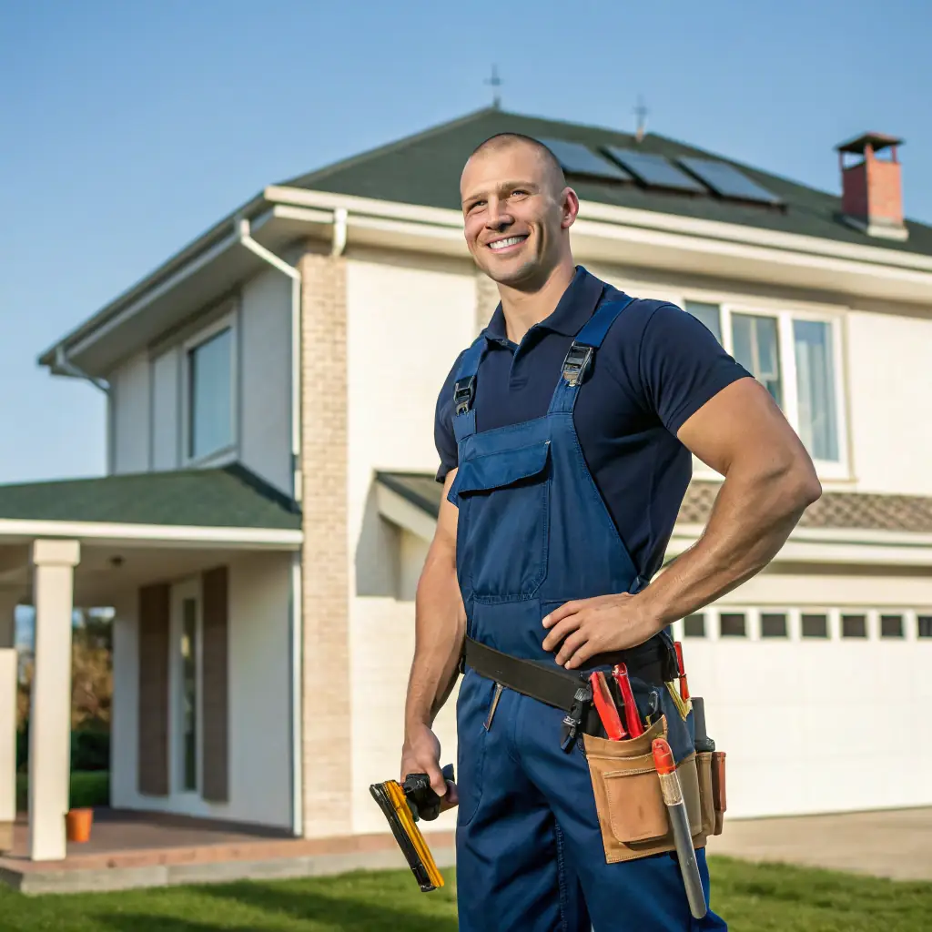 Michael is a man in his late 20s with short black hair, wearing a Home Town Internet MN uniform and holding a toolkit.
