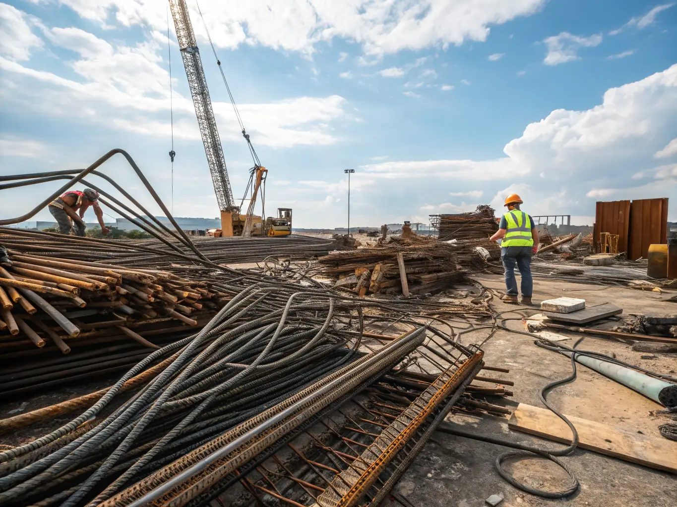 A professional image representing scrap metal trading, showcasing industrial scrap collection and trading activities