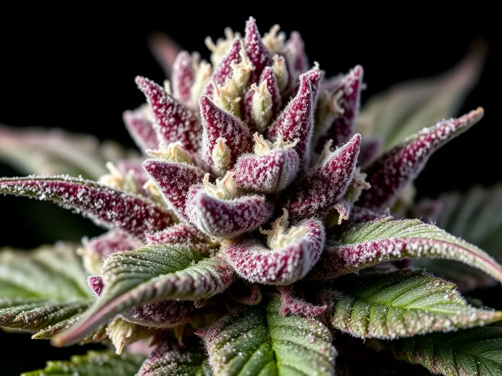 Close-up of Gelatti Mints Flower, showcasing its trichome-covered buds and vibrant colors.