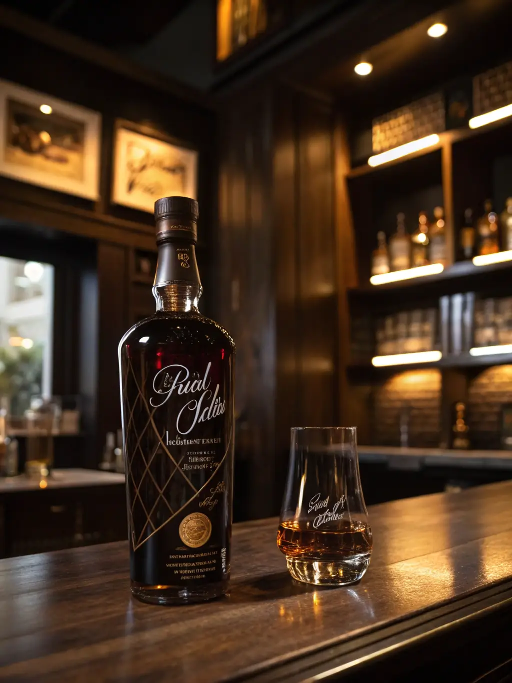 A bottle of Johnnie Walker Blue Label being poured in a dimly lit setting, emphasizing the exclusive discount for ROMA members.