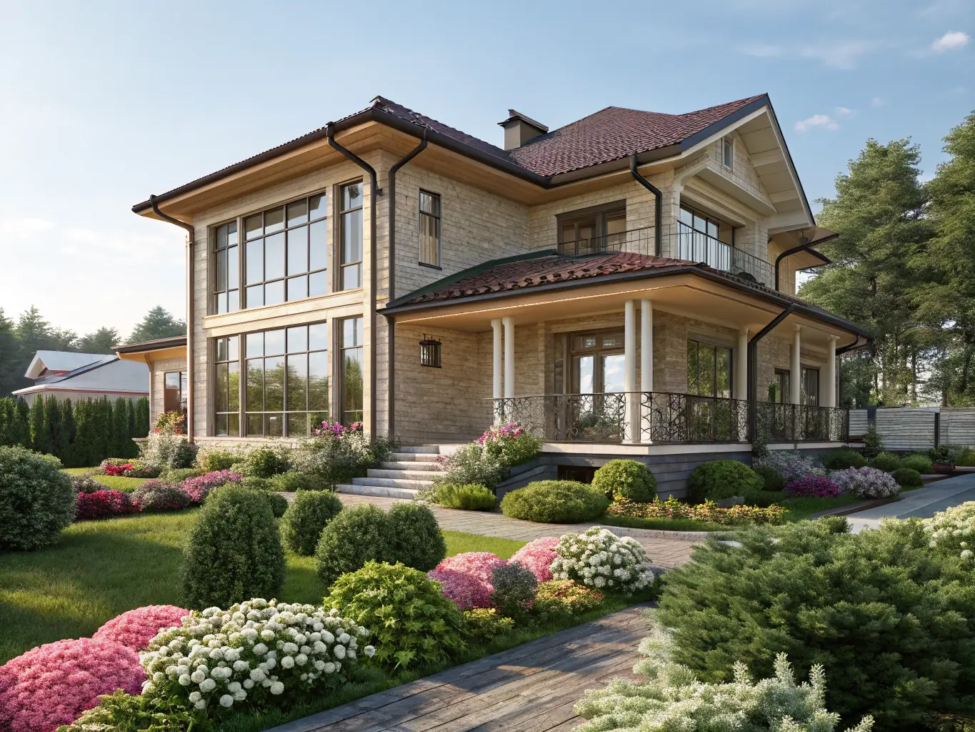 A modern architectural home exterior during sunset, symbolizing a successful real estate transaction, for Trustpoint's real estate legal services section.