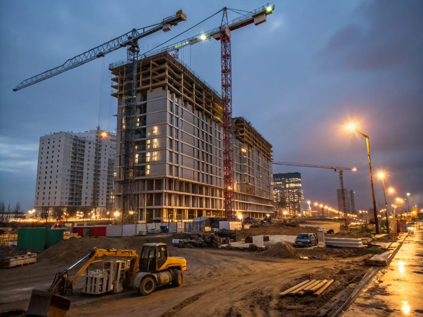 An image of a construction site featuring an apartment building under development, showcasing our drone's capabilities in monitoring progress.
