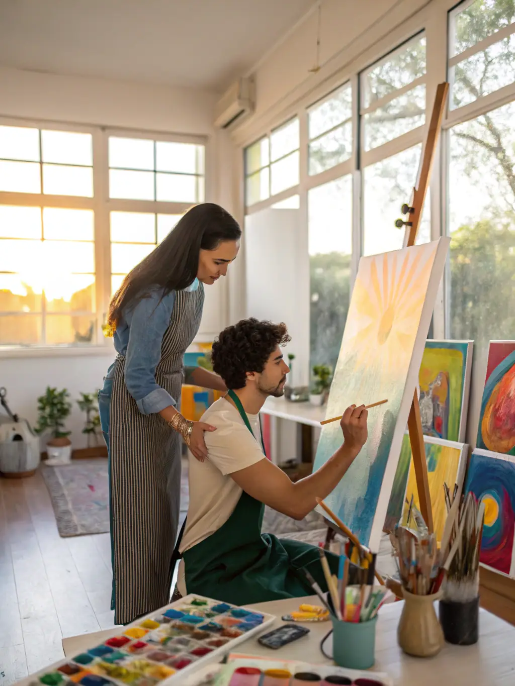 A person engaging in a therapeutic art activity, symbolizing healing from trauma and PTSD. The environment is calm and creative.
