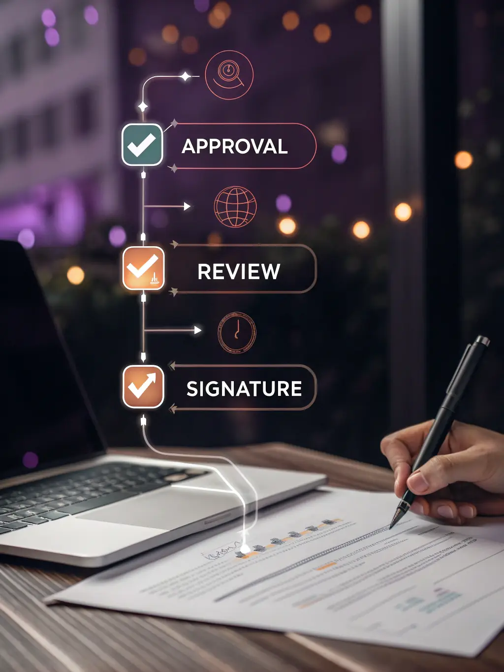 A graphic illustrating a streamlined process from document preparation to final delivery, showing a clear and efficient workflow.