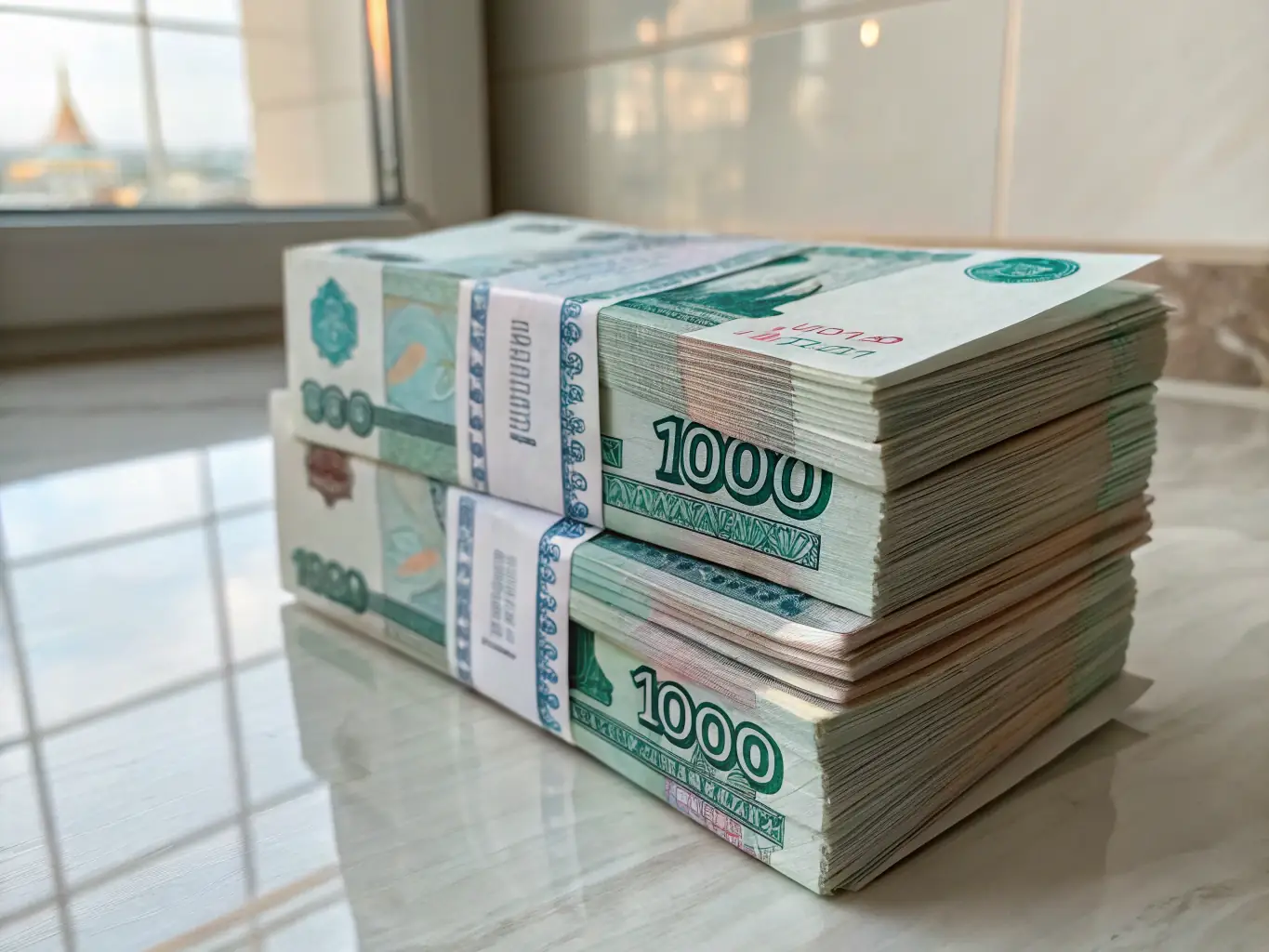 A stack of money being divided into equal portions, symbolizing installment loans.