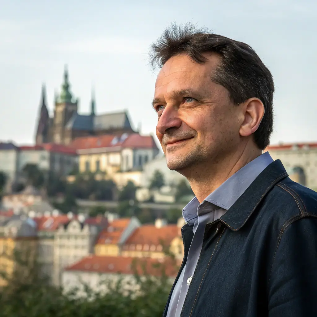 Jan Svoboda, a man in his early 40s with a beard, wearing a casual shirt and looking thoughtful.