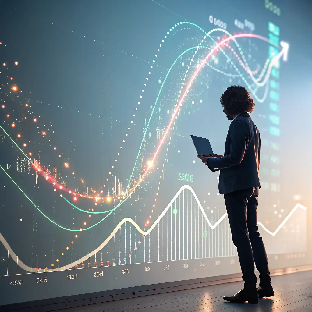 Abstract data visualization representing marketing analytics and strategic insights, suitable for a consulting-style website.