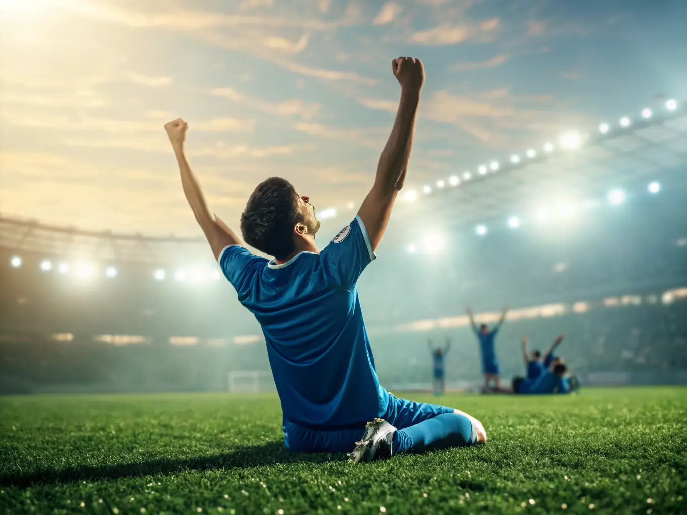 An inspiring scene of a young player celebrating after scoring a goal, symbolizing success and confidence.