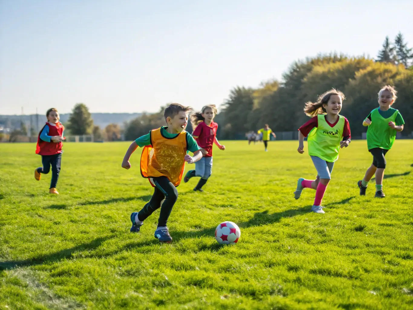 A vibrant image of young footballers in training, showcasing energetic youth development and team spirit.