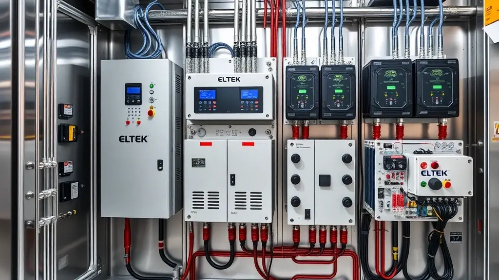 A high-resolution image of the ELTEK SMARTPACK R and other rectifier modules in a professional industrial setting.