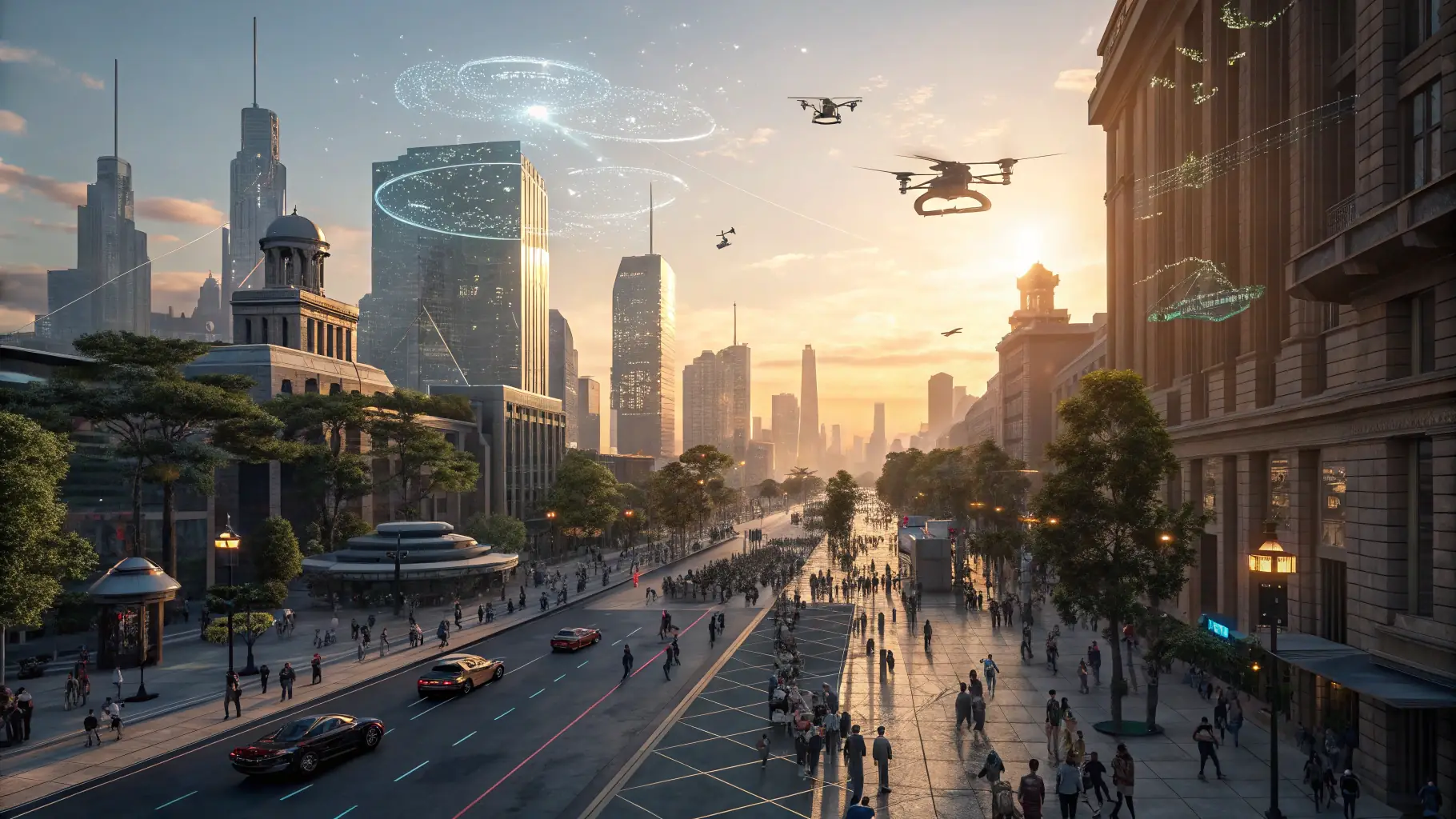 Scene - texas bunker, google highrise buildings, x ai, austin skyline, highways, freeways, roads, linking as a model / visual effect to explain seo backlinking for businesses in Texas - Delorean, R2 D2025, Omegacube traveling across major texas cities