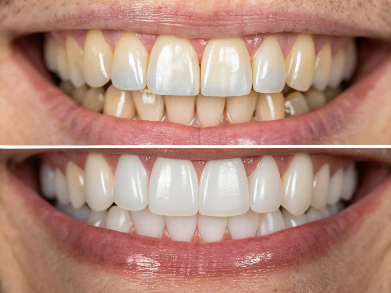 Close-up of feldspathic veneers on a patient's teeth, showcasing their natural appearance and translucency.