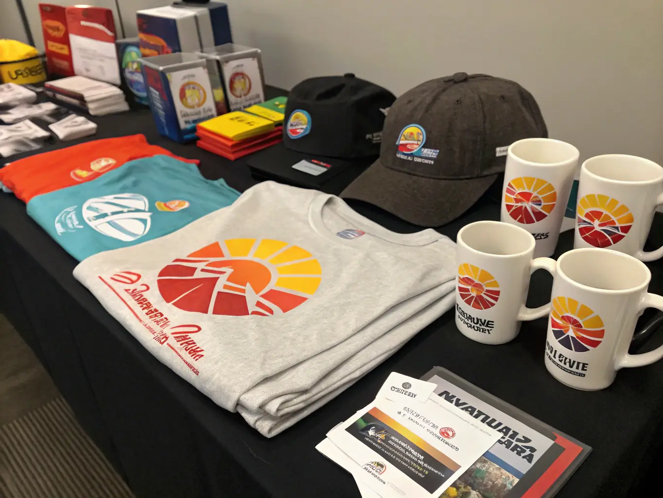 A musician's merchandise package including a t-shirt, signed poster, and vinyl record.