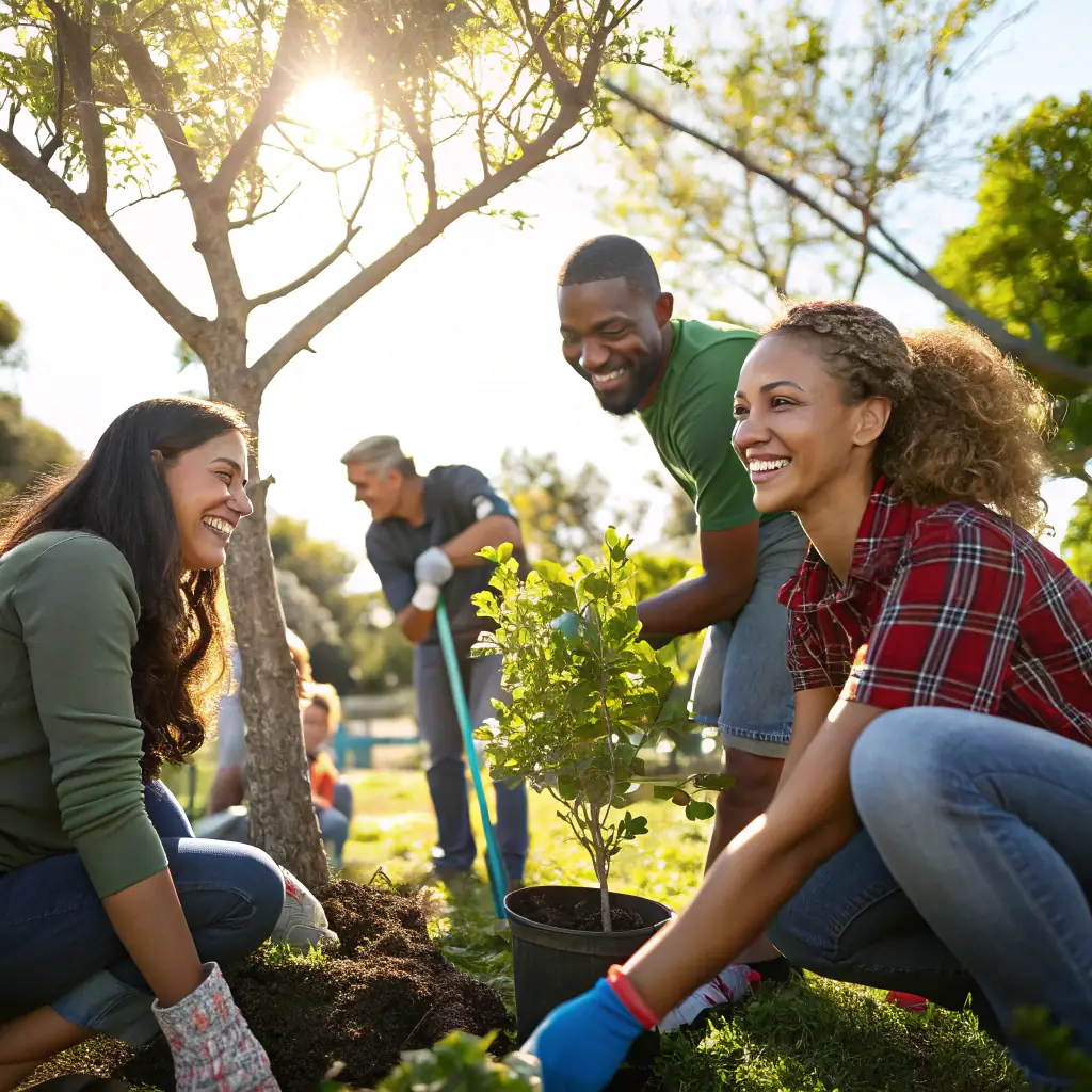 A diverse group of people from Light of Christ Christian Church joyfully participating in a community outreach event, such as a food drive or neighborhood cleanup, symbolizing the impact of donations on the church's ministry and outreach efforts. The image should convey a sense of unity, purpose, and the positive change brought about by the church's activities.