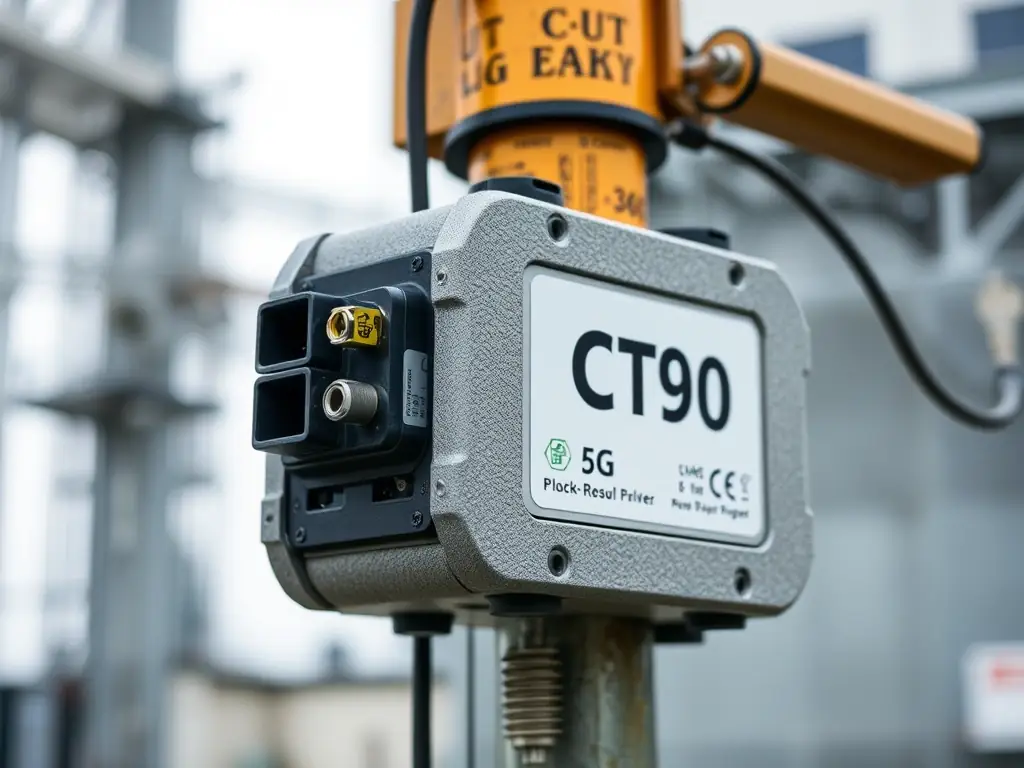 Close-up of the CTP200 outdoor 5G ODU mounted on a pole, highlighting its rugged build and outdoor suitability.