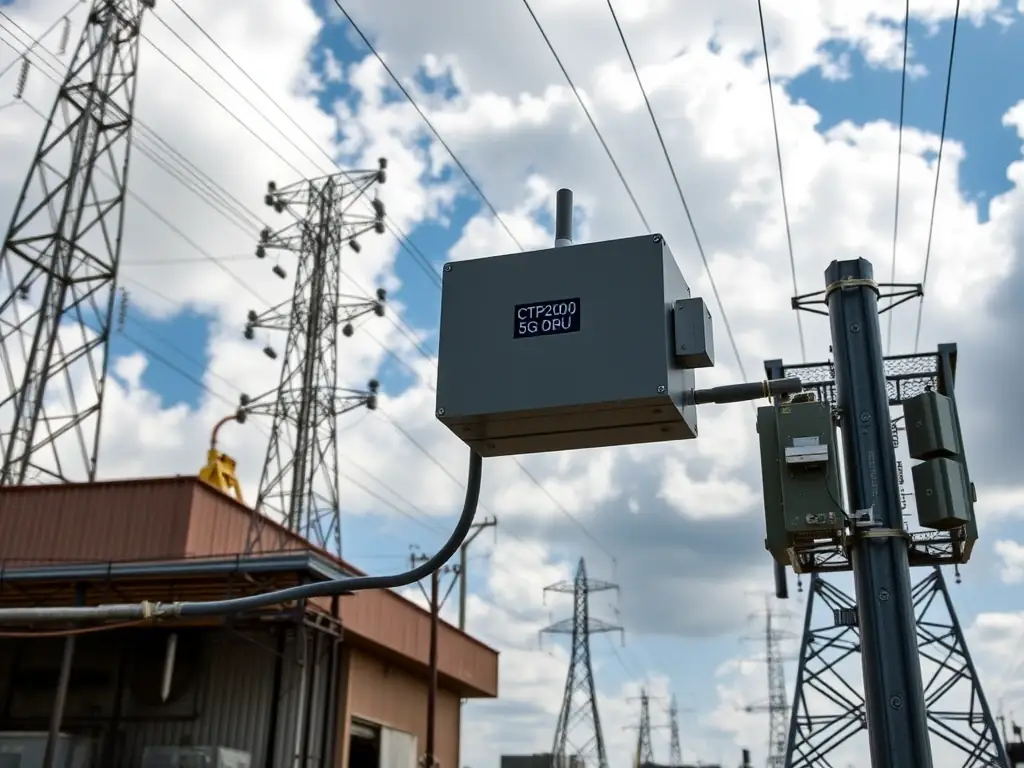 An outdoor scene showing the CTP200 mounted on a pole in a telecom or industrial setting, emphasizing its rugged outdoor design.