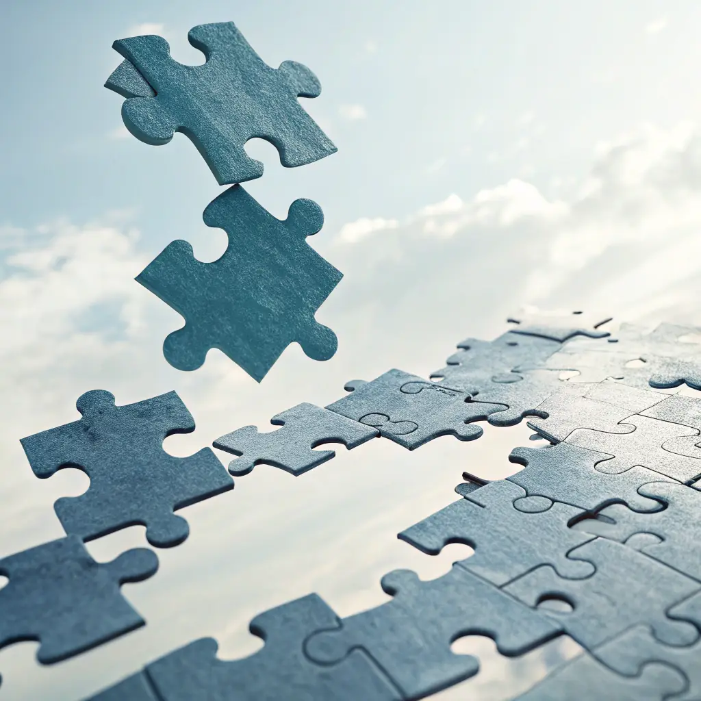 A visual representation of puzzle pieces not quite fitting together, symbolizing the fragmented stories and misalignment within a company. The image should convey a sense of frustration and inefficiency.