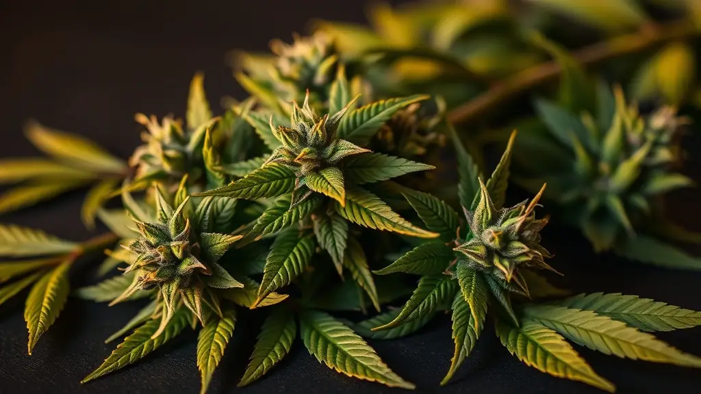 A professional image of a variety of cannabis flowers arranged in a clean, modern setting, emphasizing quality and freshness, suitable for a wholesale cannabis business website.