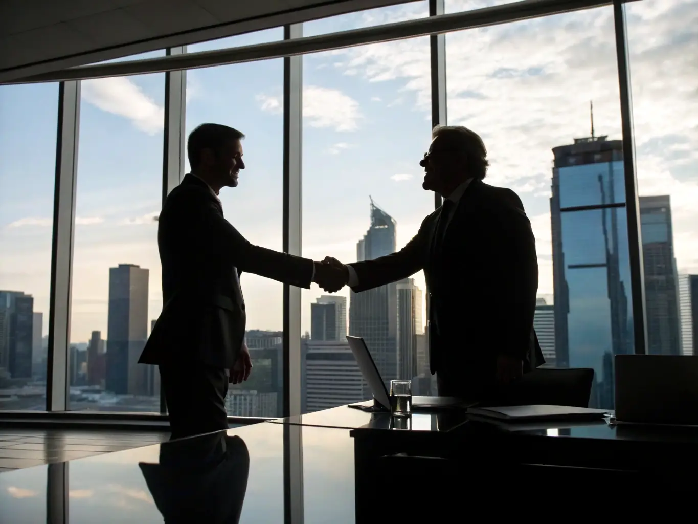 A digital graphic of a handshake between two people in business attire, set against a backdrop of maritime charts and shipping routes, symbolizing trust and partnership.