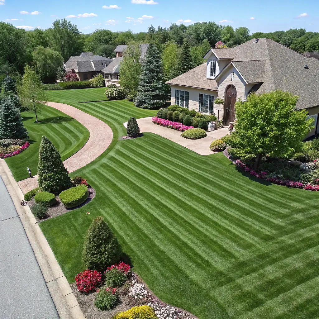 A promotional banner showcasing special landscaping discounts, with images of lush lawns, trimmed edges, and clean sidewalks to attract customers.