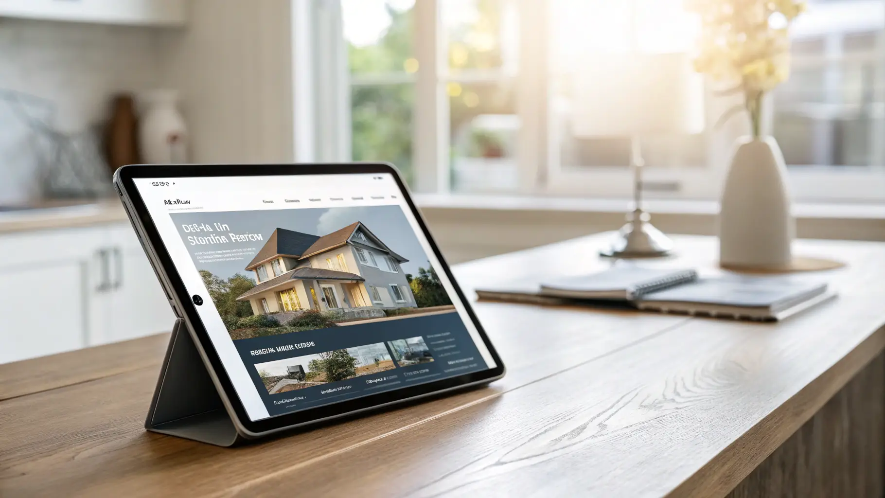 a sleek, modern image showcasing a real estate property portfolio with AI elements, emphasizing innovation and professionalism