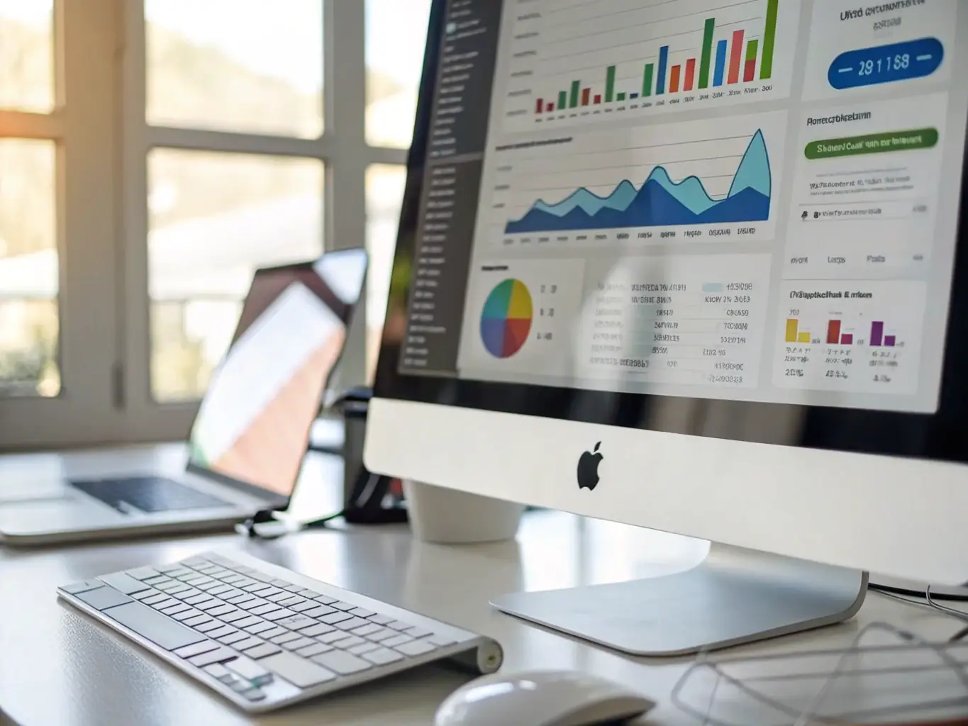 A detailed image of a complex data analytics dashboard with colorful charts and data points.