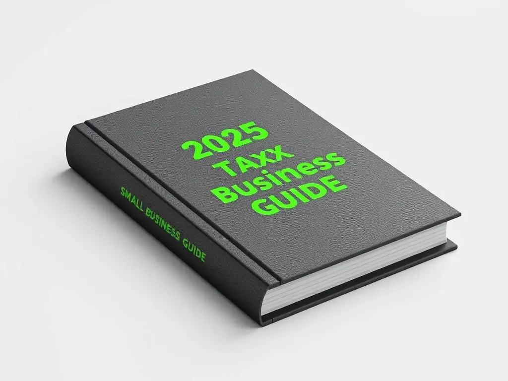 A professional 3D mockup of the cover of 'The 2025 Small Business Tax-Saving Guide'.