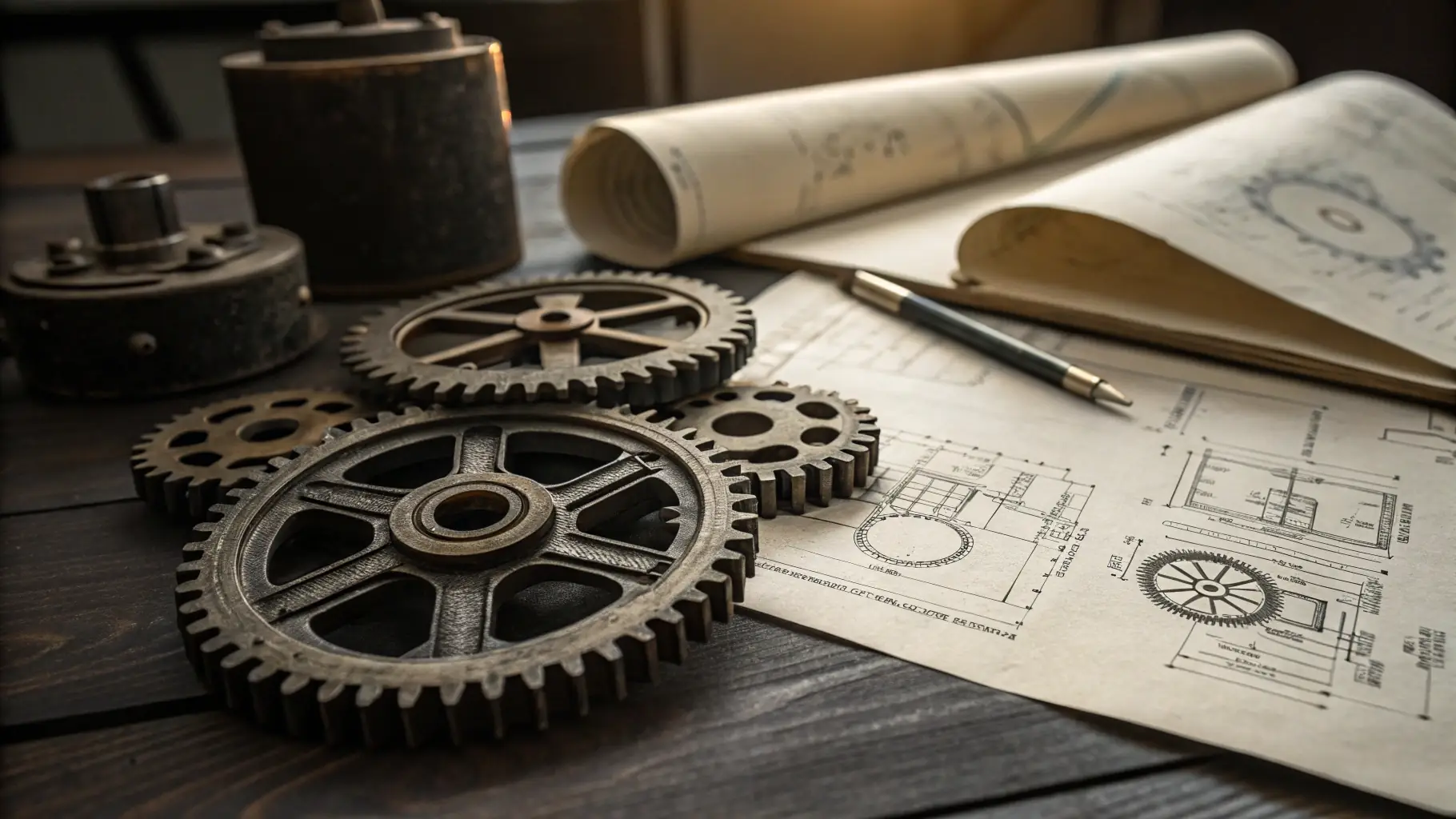 Aligned gears metaphor representing a well-coordinated business operation, with a calm and confident executive overseeing the process. The image should have a clean, modern composition.