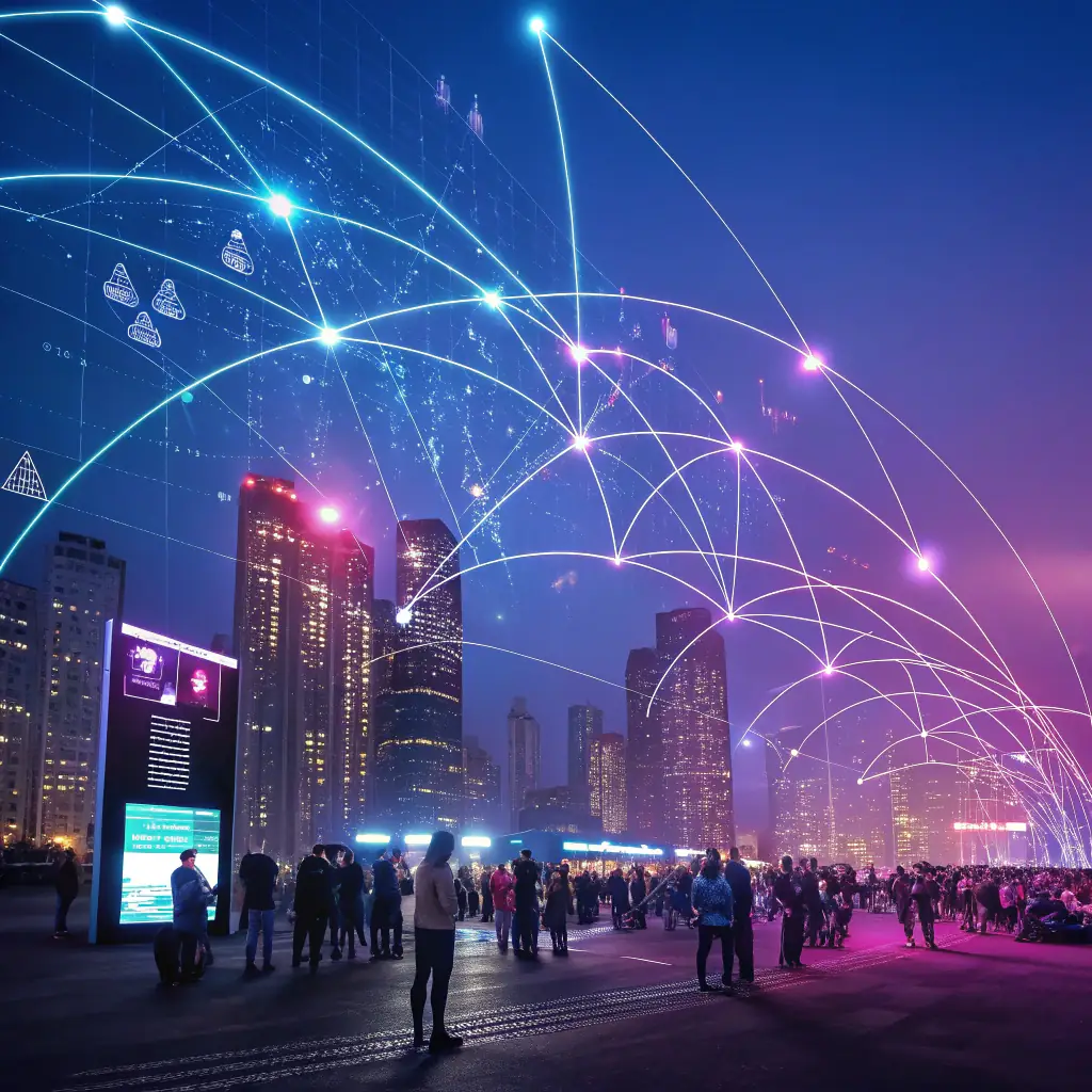 A futuristic, abstract representation of interconnected digital nodes and data streams, symbolizing AI-driven digital marketing solutions. The image should convey innovation, connectivity, and the power of data-driven insights in a modern, clean style, suitable for a digital marketing agency's hero section.