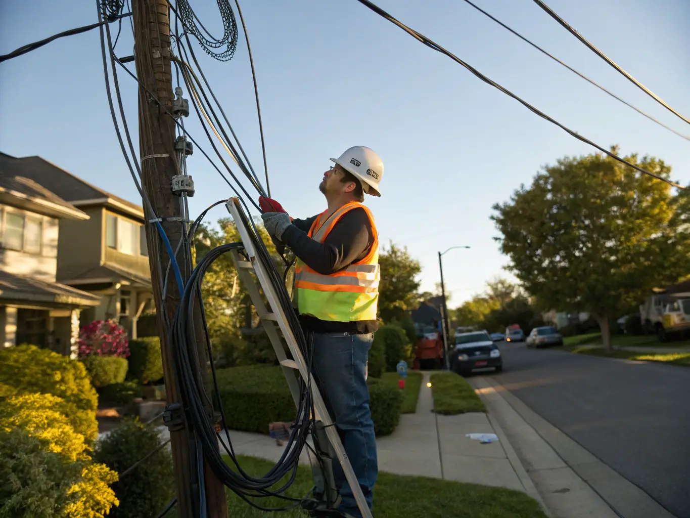 A technician working on underground cabling for fiber optic internet.