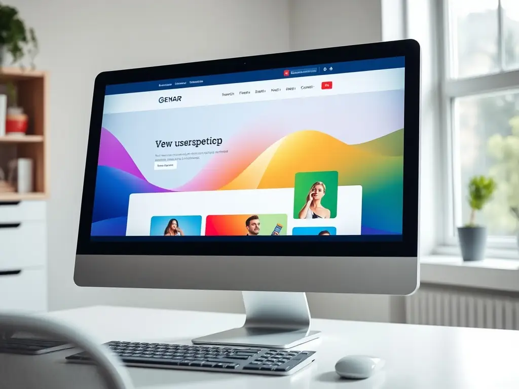 A clean, modern website design displayed on a desktop computer, with a user-friendly interface and responsive layout, showcasing the visual appeal and functionality of web design services.
