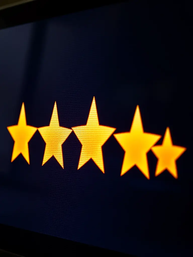 A close-up shot of a five-star rating on an Amazon product page, emphasizing the visual impact of positive feedback. The image is used to illustrate the concept of building trust through customer reviews.