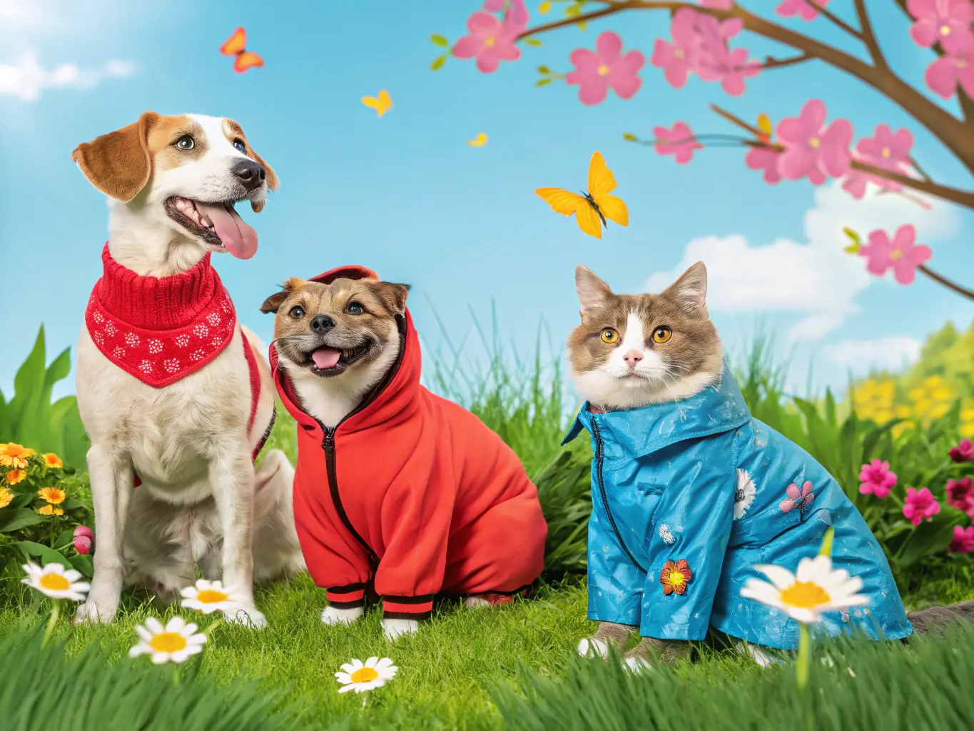 A vibrant and playful image showcasing a diverse range of pets (dogs, cats, birds, etc.) interacting with various products from the latest pet ranges, set against a bright and inviting background. The image should convey a sense of joy, quality, and variety.