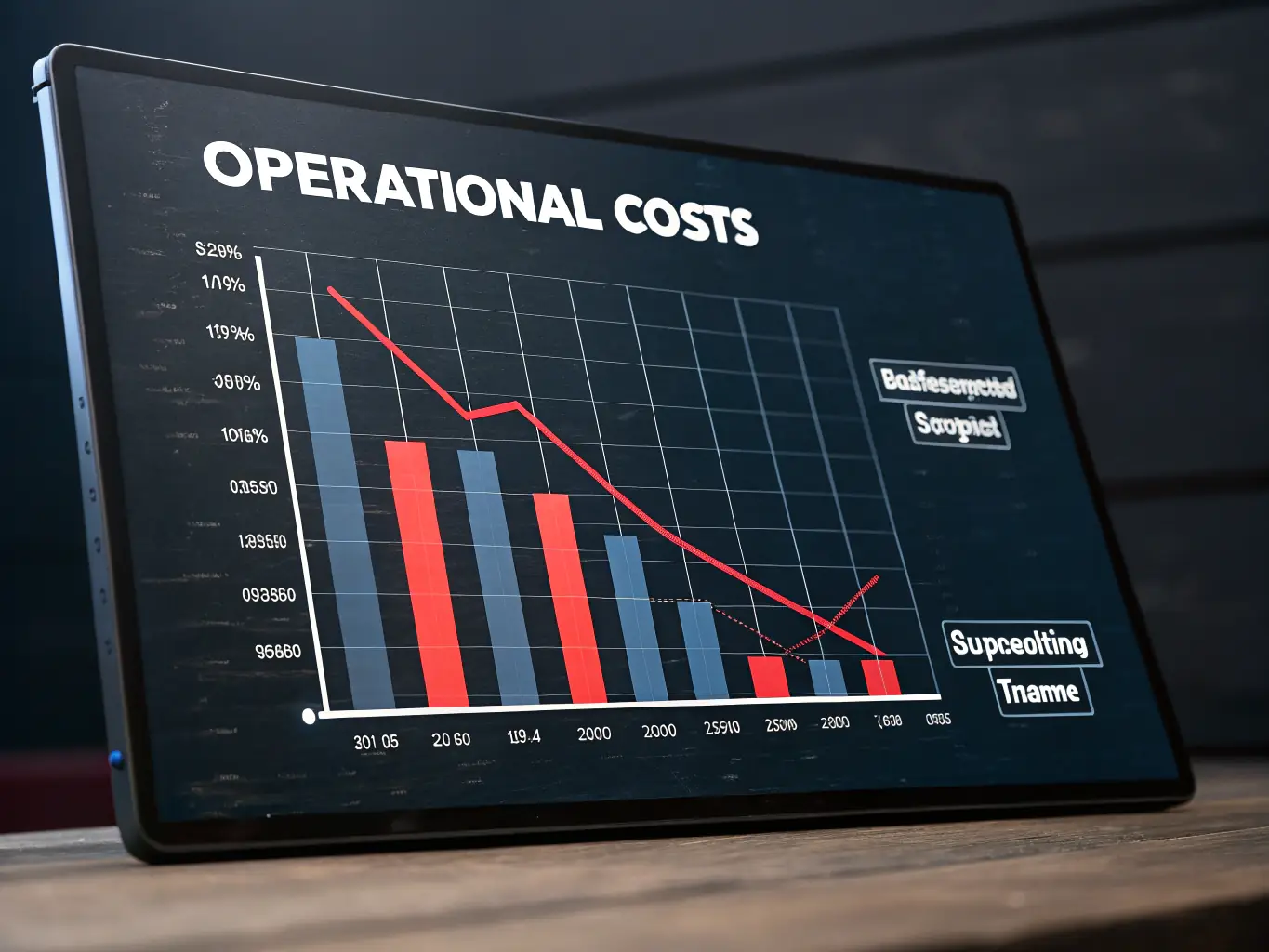 A graphic showing a downward spiraling cost graph being stabilized by an upward trending graph, representing the impact of automation on reducing operational costs.