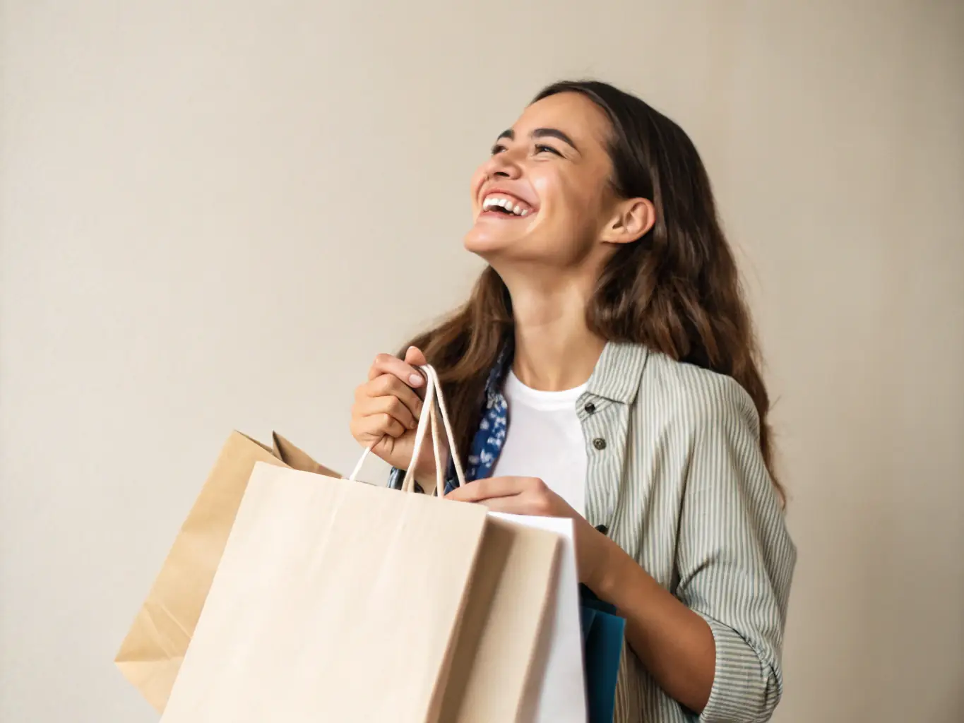 Celebratory image of a happy customer with a package, symbolizing successful purchase and satisfaction