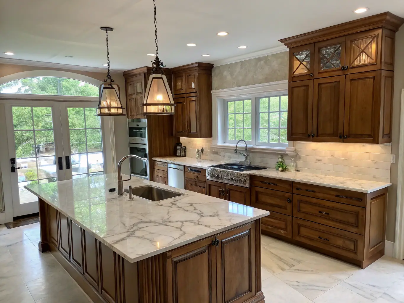 A beautifully remodeled kitchen with granite countertops, custom cabinets, and stainless steel appliances, showcasing Final Touch Granite's expertise in kitchen renovations.
