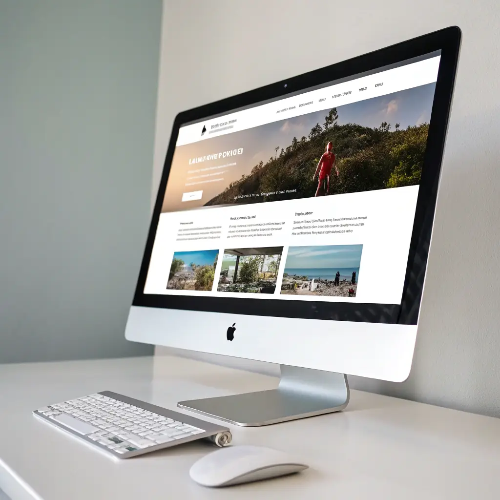 A high-quality screenshot of a website mockup showing both phone and desktop views, labeled as 'Example site we built for a local business', demonstrating the company's web design expertise.