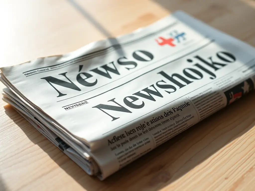 Image of a newspaper with the headline 'Newshojko' and various articles about French news.