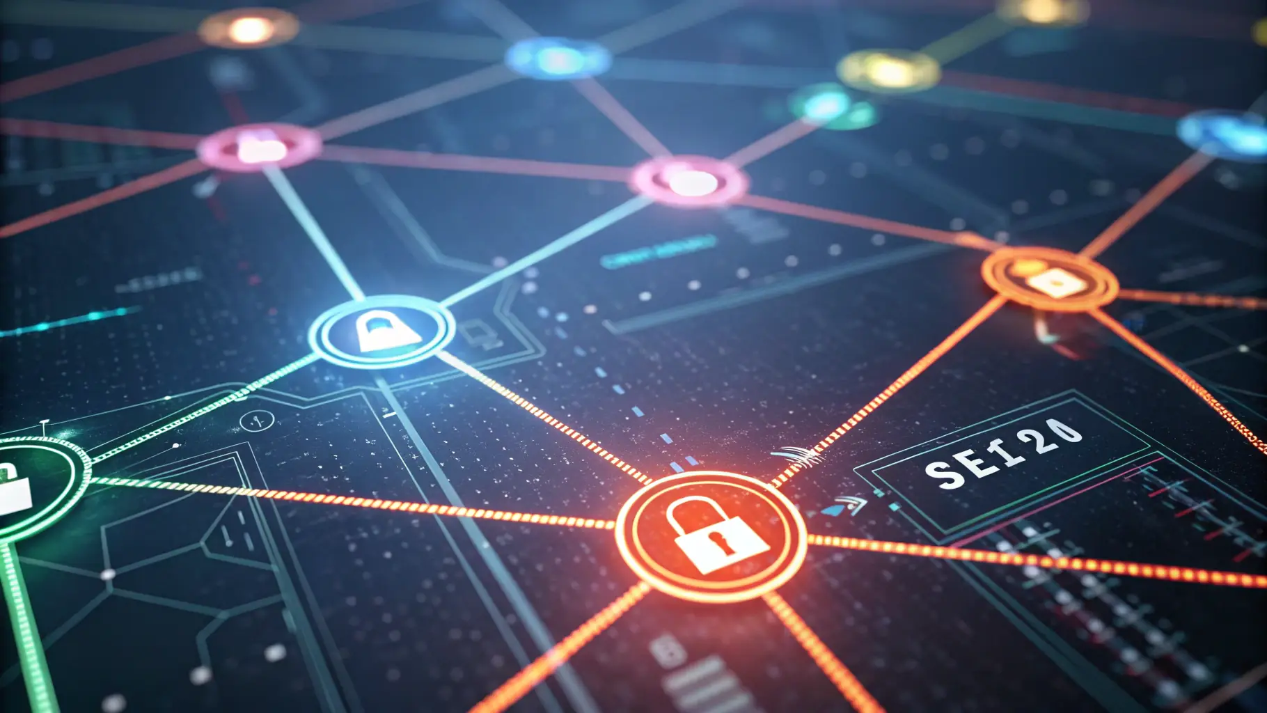 A digital representation of a network with nodes and connections, highlighting unusual activity patterns and potential security breaches.